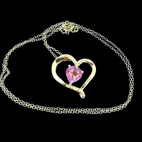 NV#2  Amethyst & CZ Heart & Sterling 925 Silver Necklace - Picture 8 of 11
